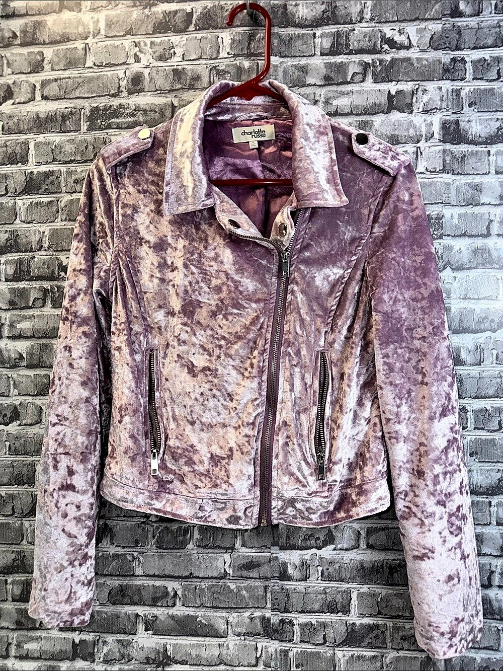 Charlotte Russe Velour Moto Jacket in Purple ish Pink Size Small Like New